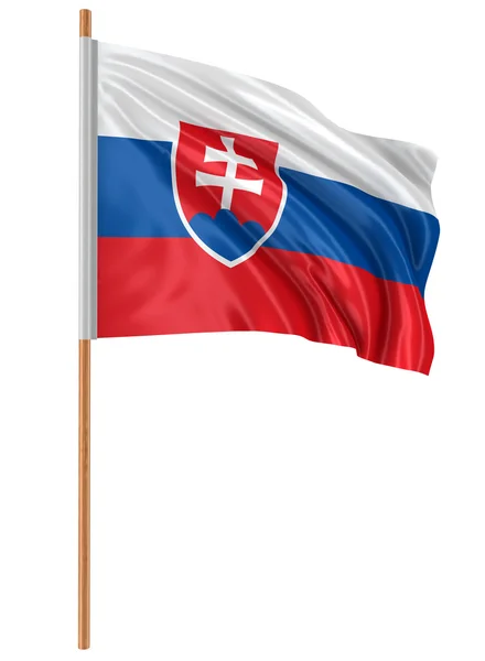 3D Словацька прапор з поверхнева текстура тканини. Білий фон. — стокове фото