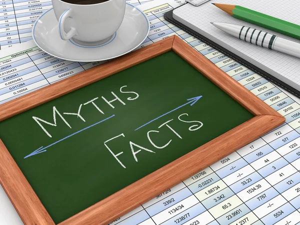 Papan tulis dengan Mitos dan fakta — Stok Foto