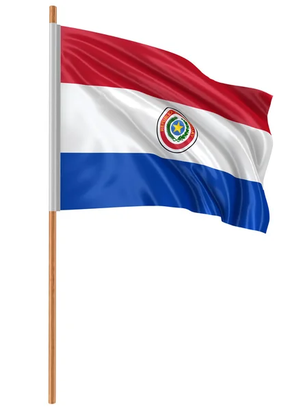 Bandiera 3D paraguaiana con texture superficiale in tessuto. Fondo bianco . — Foto Stock