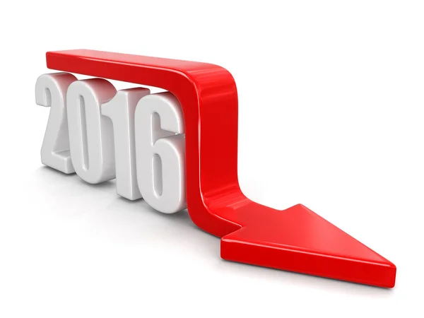 2016 mit Pfeil nach unten. Bild mit Ausschnittspfad — Stockfoto