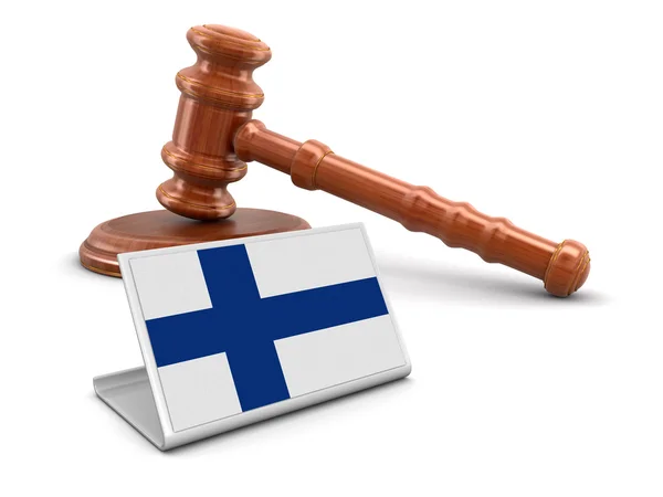 Maglio in legno 3d e bandiera finlandese. Immagine con percorso di ritaglio — Foto Stock