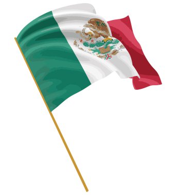 3D Mexican flag with fabric surface texture. White background. Image with clipping path clipart