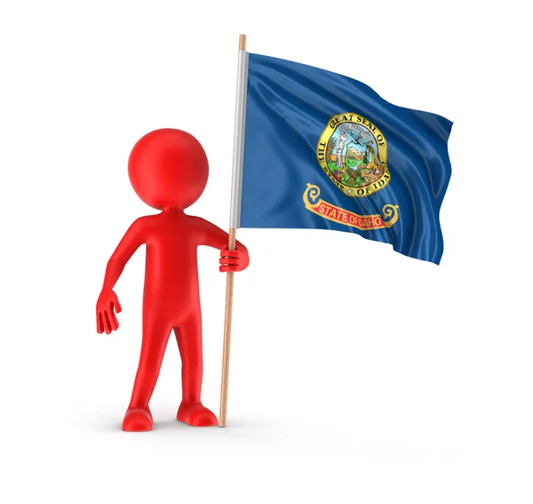 Man and flag of the US state of Idaho. Imagen con ruta de recorte — Foto de Stock
