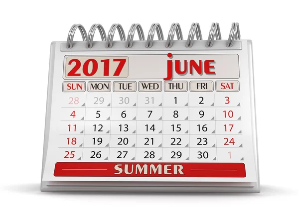 Calendário - Junho de 2017 (caminho de recorte incluído ) — Fotografia de Stock