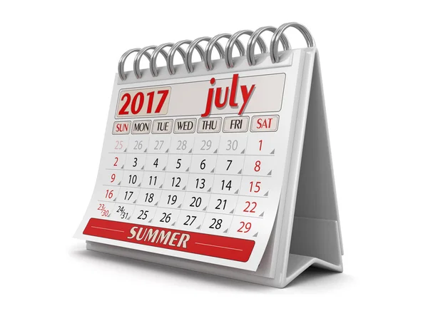 Calendário - Julho 2017 (caminho de recorte incluído ) — Fotografia de Stock