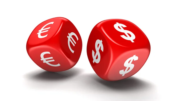 Dices with currencies. Image with clipping path — Stock Photo, Image