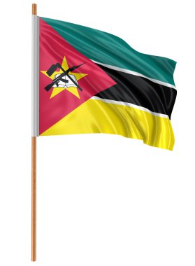 Mozambik 3D bayrağı kumaş yüzey dokusu ile. Beyaz arka plan.