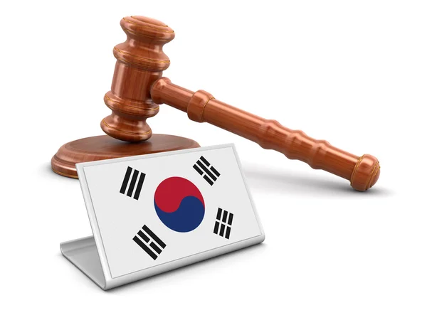 3D houten hamer en Zuid-Koreaanse vlag. Afbeelding met uitknippad — Stockfoto