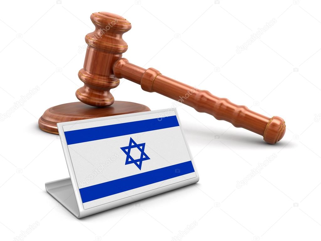 3d wooden mallet and Israeli flag. Image with clipping path