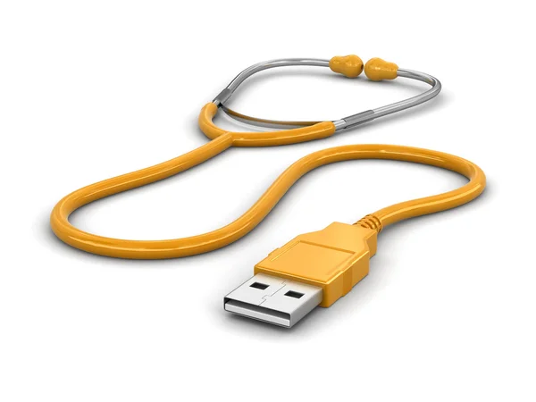 Stetoskop a Usb kabel. Obraz s ořezovou cestou — Stock fotografie