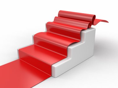 Kırmızı halı üzerinde merdiven. Görüntü kırpma yolu ile