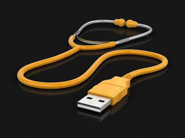 Stetoskop a Usb kabel. Obraz s ořezovou cestou — Stock fotografie