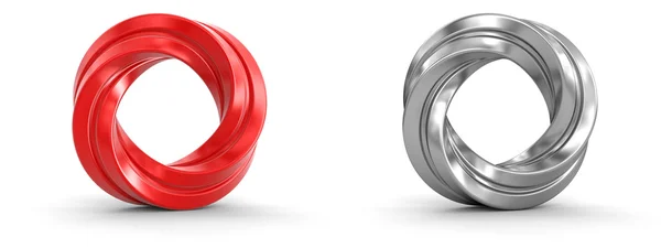 Metallische und rot gedrehte Ringe. Bild mit Ausschnittspfad — Stockfoto