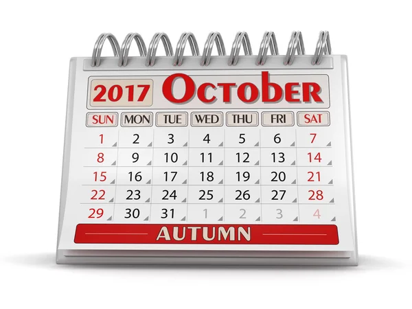 Takvim - Ekim 2017 (dahil kırpma yolu) — Stok fotoğraf