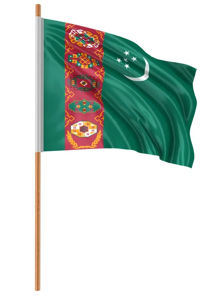 3d 土库曼斯坦国旗用织物表面纹理。白色背景. — 图库照片