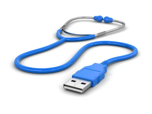Estetoscópio e cabo USB. Imagem com caminho de recorte — Fotografia de Stock