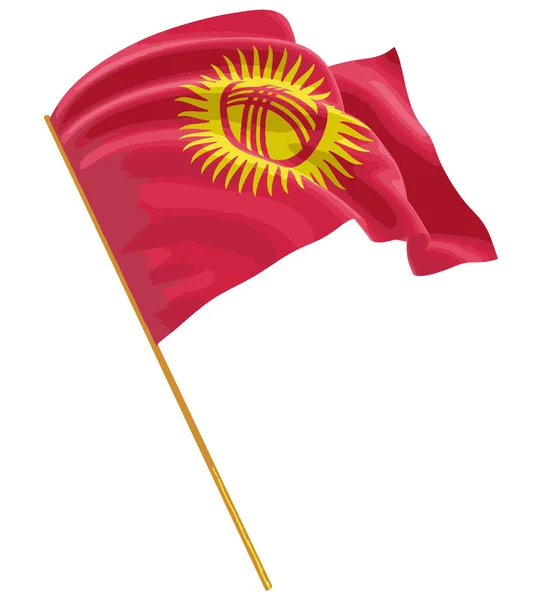 Vektorbild. 3D Kirgisiska flagga med tyg yta konsistens. Vit bakgrund. — Stock vektor