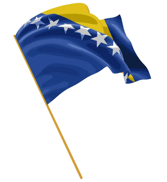 Imagem vetorial. Bandeira 3D Bósnia e Herzegovina com textura de superfície de tecido. Fundo branco. Imagem com caminho de recorte — Vetor de Stock