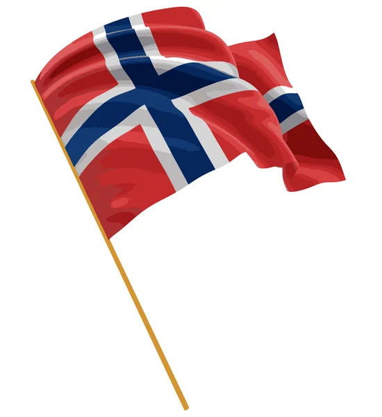 Vektorbild. 3D norwegische Flagge mit Oberflächenstruktur aus Stoff. weißer Hintergrund. Bild mit Ausschnittspfad — Stockvektor