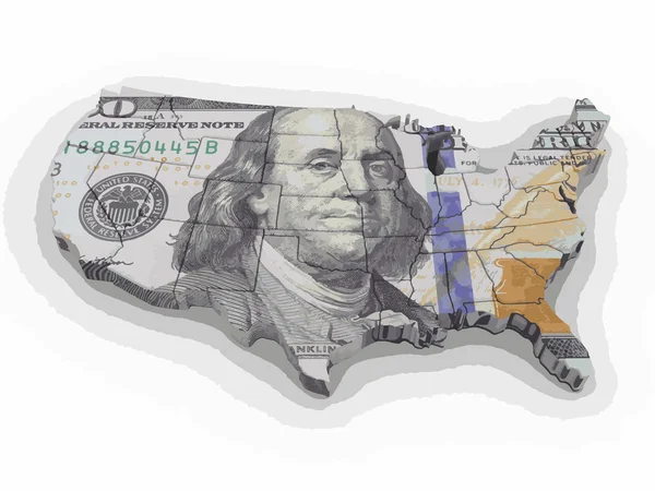 Vector image. Map of USA with dollars. Image with clipping path. — Stock Vector