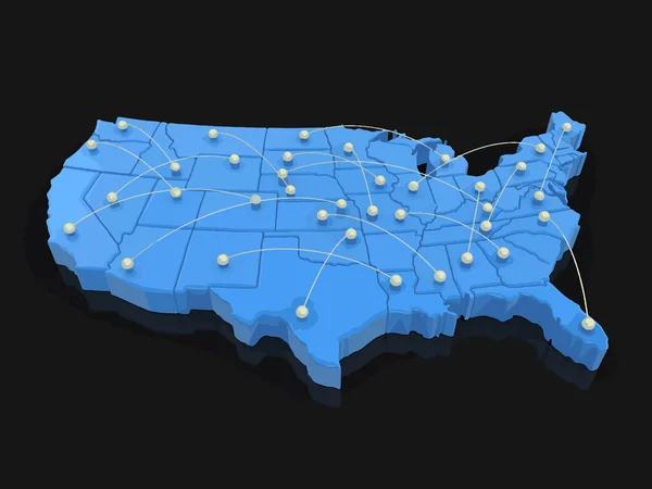 ベクター画像。飛行経路と米国の地図。クリッピング パスとイメージ. — ストックベクタ