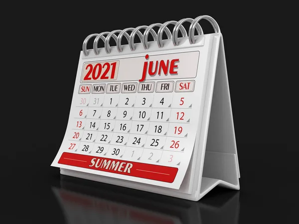 Календар Червень 2021 Року Відсічний Контур Включено — стокове фото
