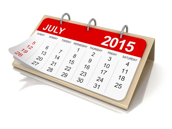 Calendar -  July 2015  (clipping path included) — Stock Photo, Image