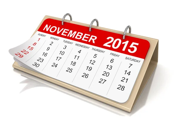 Calendário - Novembro 2015 (caminho de recorte incluído ) — Fotografia de Stock