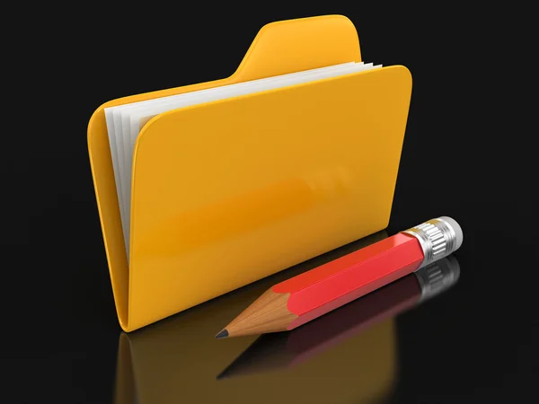 Folder with files and pencil (clipping path included) — Stock Photo, Image