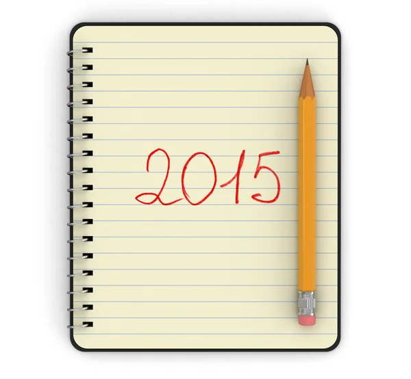 Notizblock und Bleistift mit 2015 (Clipping-Pfad inklusive)) — Stockfoto
