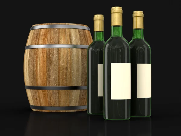 Barile e bottiglie di vino (percorso di ritaglio incluso ) — Foto Stock