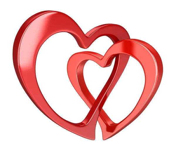 Два связанных сердца (включая вырезанный путь) ) — стоковое фото