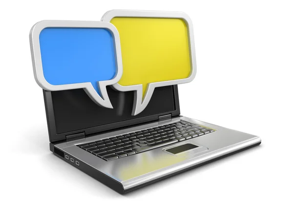 Laptop and speech bubbles (clipping path included) — Stock Photo, Image