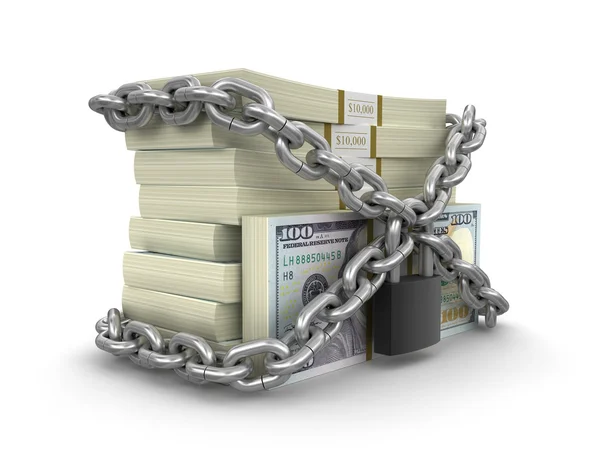 Pile of Dollars and lock (clipping path included) — Stock Photo, Image