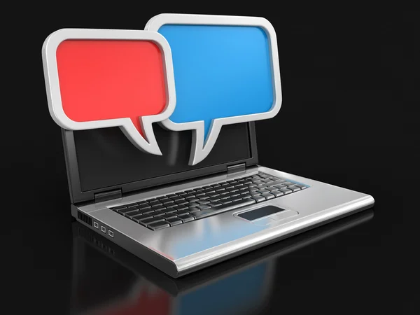 Laptop and speech bubbles (clipping path included) — Stock Photo, Image