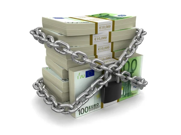 Pile of Euro and lock (clipping path included) — Stock Photo, Image