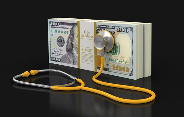 Pile of Dollars and stethoscope (clipping path included) — Stock Photo, Image