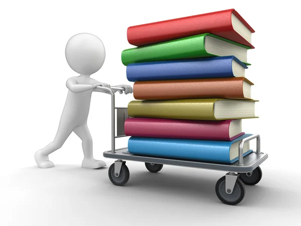 Hombre y Handtruck con libros — Foto de Stock