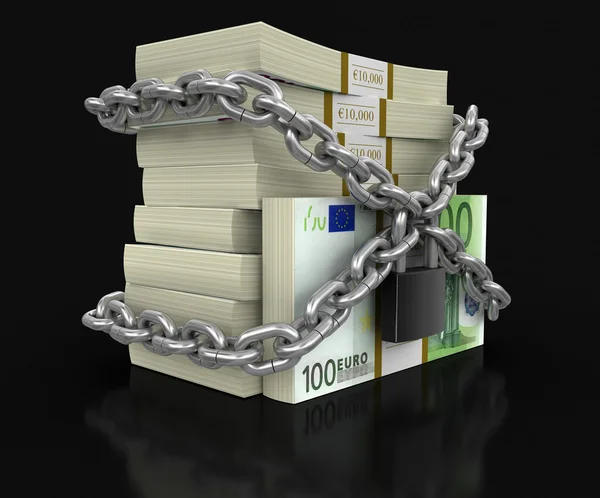 Pile of Euro and lock (clipping path included) — Stock Photo, Image