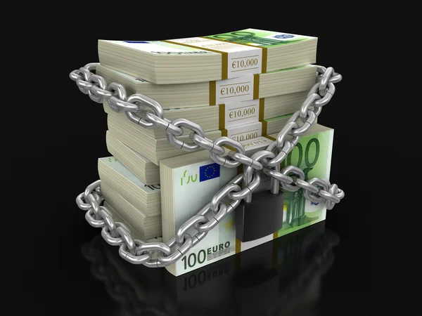 Pile of Euro and lock (clipping path included) — Stock Photo, Image