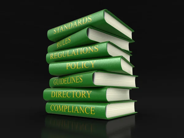 Stack of compliance and rules books (clipping path included) — Stock Photo, Image