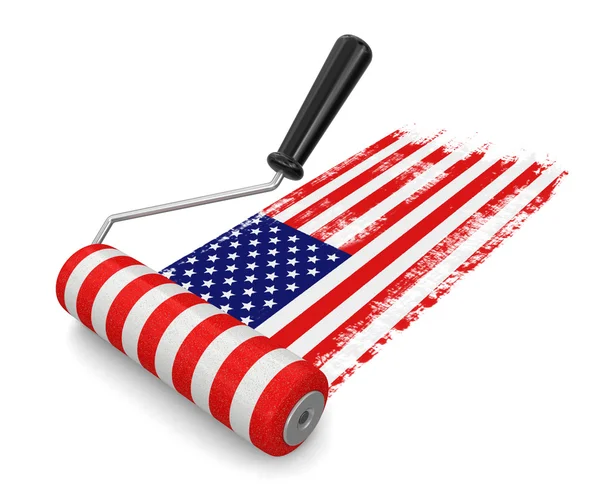 Rullo di vernice con bandiera USA (percorso di ritaglio incluso ) — Foto Stock