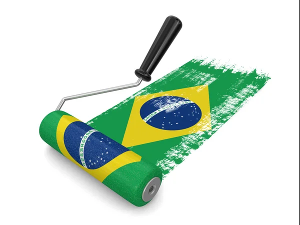 Brezilya bayrağı (dahil kırpma yolu ile boya silindiri) — Stok fotoğraf