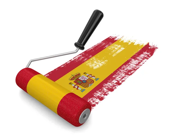 Paint roller with Spanish flag (clipping path included) — Stock Photo, Image