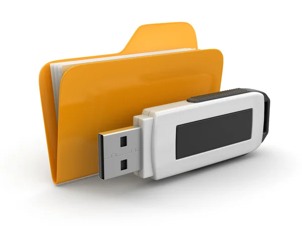 Ordner und USB-Flash (Clipping-Pfad enthalten) — Stockfoto