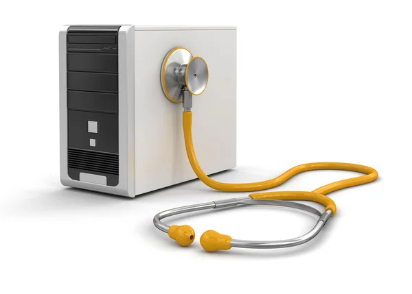 Computer and stethoscope (clipping path included) — Stock Photo, Image