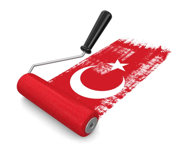 Paint roller with Turkish flag (clipping path included) — Stock Photo, Image