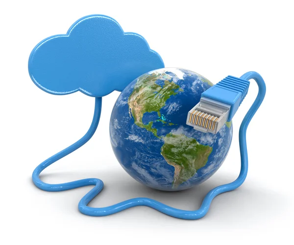 Cloud, Globe et câble informatique (chemin de coupure inclus) ) — Photo