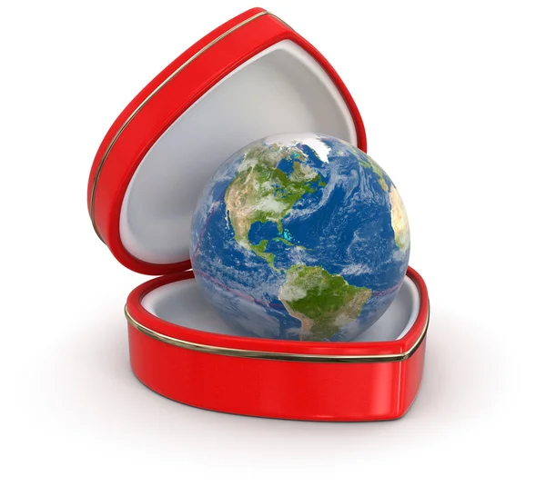 Globe in the heart box (clipping path included) — Stock Photo, Image