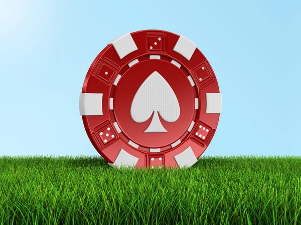 Chip Casino na trawie (ścieżka przycinająca zawarte) — Zdjęcie stockowe